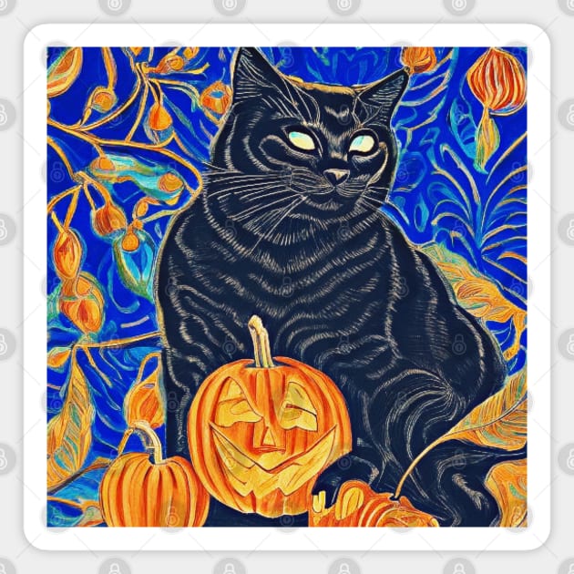 Retro Black Cat And Jack O Lantern Magnet by Black Cat Alley